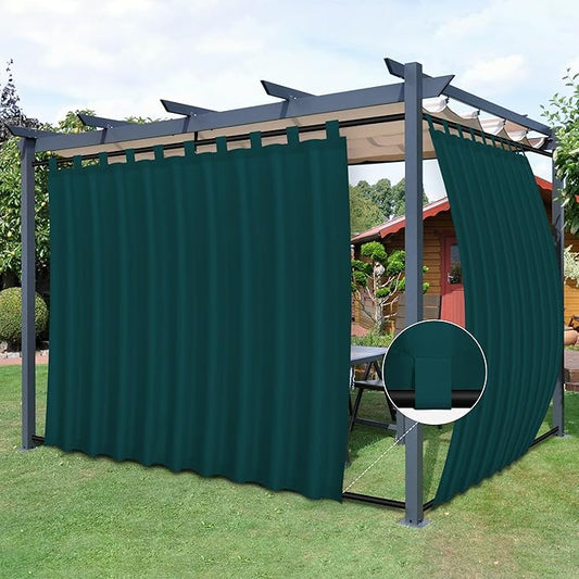 Easy-Going Outdoor Patio Curtains Detachable Tab Top Windproof Weatherproof Curtain for Cabana, Porch, Pergola and Gazebo, Tab Bottom Drape, 2 Panels, 110W x 108L inch, Teal