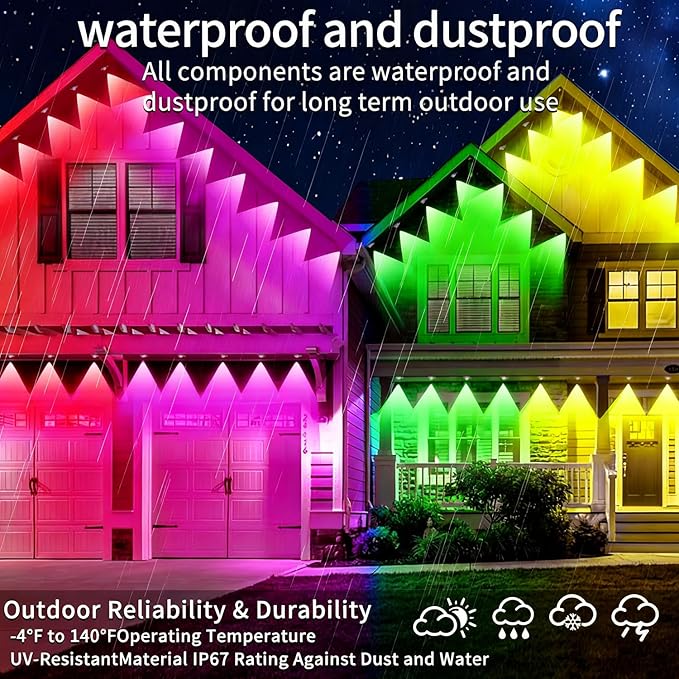 Permanent Outdoor Lights,400ft RGB Outdoor Led Lights,Music Synchronised Eave Light with APP/Remote Control,Waterproof Eave Lights for Halloween,Christmas,Festivals,Parties(Two 200ft Rolls)