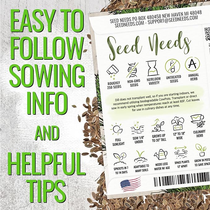 Seed Needs Italian Parsley & Dill Seeds for Planting Fresh Kitchen Herbs - Non-GMO Heirloom & Untreated Perennial Herb Seed to Plant a Culinary Garden Indoors or Outdoors (2 Pack Duo)
