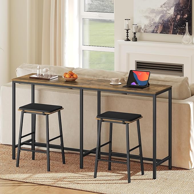 63" Long Bar Table, Counter Bar Height Table, High Top Table, Rectangular Bar Pub, for Kitchen, Living Room, Dining Room, Entryway, Rustic Brown and Black BT06BR