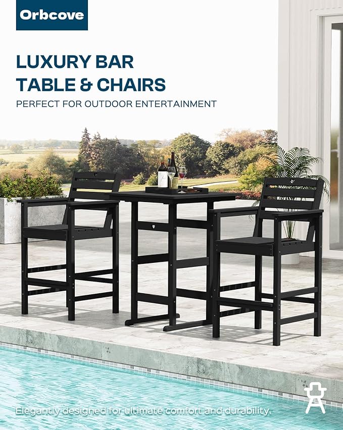 Patio Bar Table,Adirondack Chairs and Table 4 Pieces Set, Bar Height Chairs Set of 4, Outdoor Bar Stools Set,Weather-Resistant Outdoor Furniture for Deck, Balcony, Poolside Easy Assembly