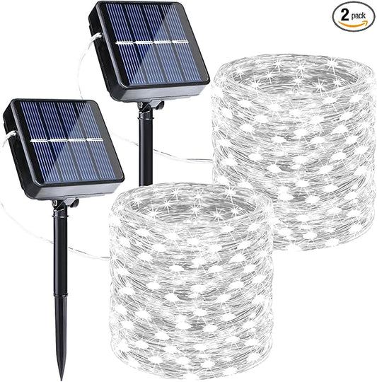Joomer Solar Fairy Lights, 2-Pack Total 80FT 240LED Solar String Lights Outdoor Waterproof 8 Lighting Modes for Patio Fence Party Garden Yard Home Holiday Tree Outdoor Decoration (White)