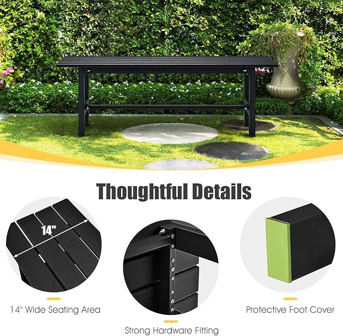 Giantex 2-Person Outdoor Bench Seat - Backless Patio Garden Bench, 47” Weatherproof Outside Chair with Slatted Seat, Metal Frame, 660 LBS Capacity, Dining Bench Chair for Yard, Park, Balcony, Black