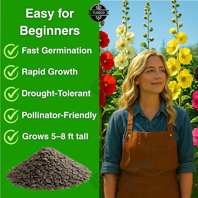 225+ Hollyhock Flower Seeds, Pack for 2026 USA Premium Non-GMO Carnival Mix Giant Hollyhock Seeds - Home Garden Flower Perennial