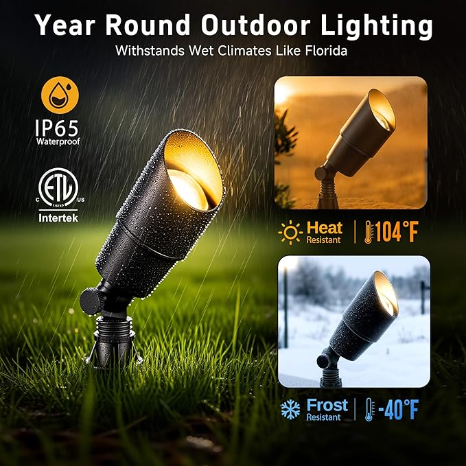 Gardenreet Solid Brass Spot Lights - Black Low Voltage Landscape Spotlight Outdoor, 12V LED Uplights Wired, Waterproof Electric for Patio Wall with 2700K Warm White MR16 Bulb (6 Pack)