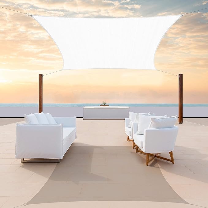 ColourTree TAPR1616 Custom Size 9' x 19' White Sun Shade Sail Canopy UV Block UPF50 Rectangle - Commercial Standard Heavy Duty - 190 GSM - 3 Years Warranty