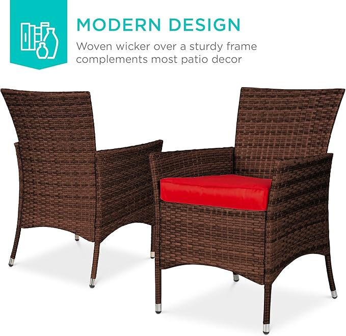 Best Choice Products 5-Piece Indoor Outdoor Wicker Dining Set Furniture for Patio, Backyard w/Square Glass Tabletop, Umbrella Cutout, 4 Chairs - Red