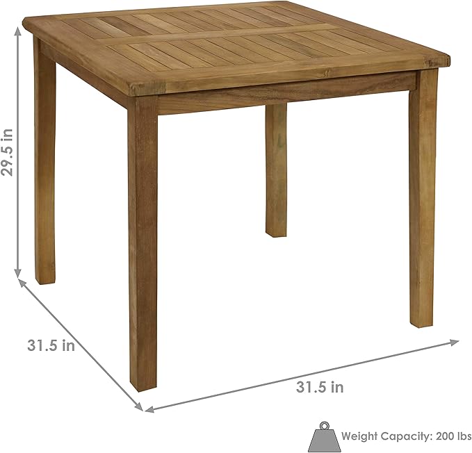 Sunnydaze Solid Teak Wood Outdoor Dining Table - Wooden Patio Table - Square - 32 Inches Long - Natural Brown Wood Stain Finish