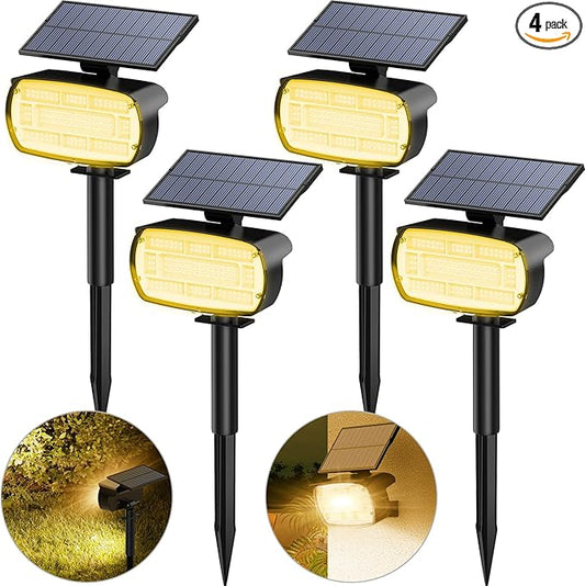 Fabrito Large Solar Spot Lights Outdoor 4 Pack, 1000 Lumens High Brightness, IP65 Waterproof Solar Spotlight with 136 LEDs, Dusk to Dawn Solar Landscape Lights for Yard, Garden, Pathway, Plants (Warm)