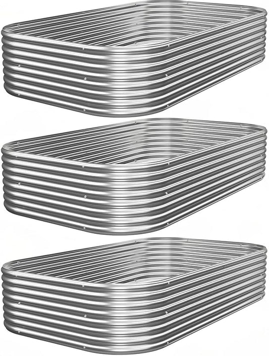 3 PCS 4x2ft Galvanized Raised Garden Bed Outdoor, Metal Garden Bed for Vegetables, Above Ground Garden Box for Flower, Steel Raised Beds for Gardening
