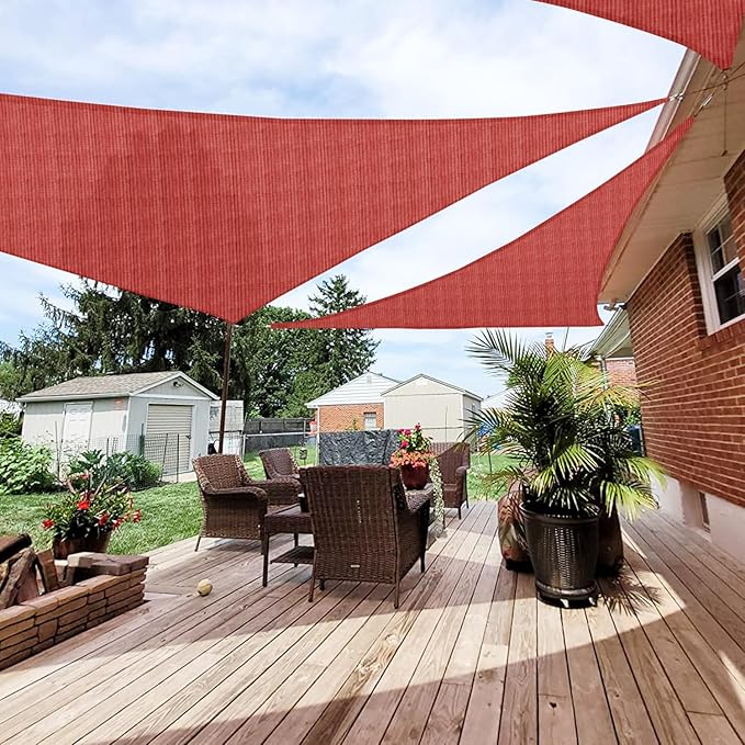 Patio Paradise 20' x 20' x 19'10" Sun Shade Sail Triangle Canopy, Permeable Shade Cloth Fabric Sunlight Block Patio Cover HDPE Deck Awning for Outdoor Backyard Pergolas Roof Shading, Red
