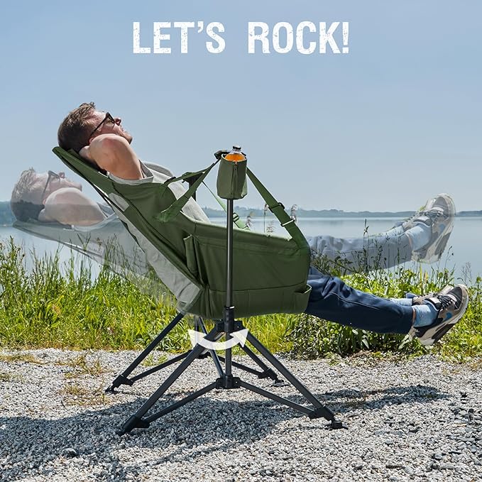Portal Hammock Camping Chair, Portable Outdoor Swinging Chairs with Adjustable Back and Height for Lawn, Backyard, Patio, Supports 400 lbs, Breathable Mesh High Back, Green