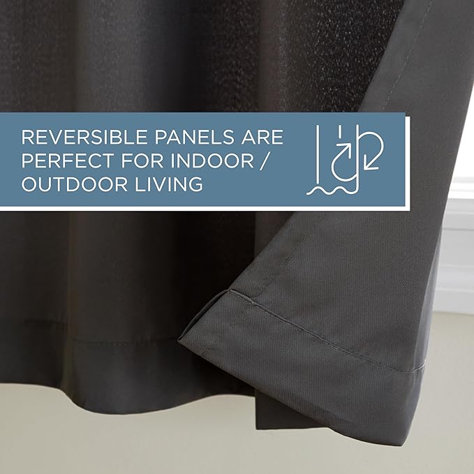 TOWN & COUNTRY BASICS Cabana Solid Heavyweight Indoor Outdoor Curtains, Light Filtering Opacity with Grommet Top, Water Repellent, 2-Pack Set, 54"x96", Charcoal