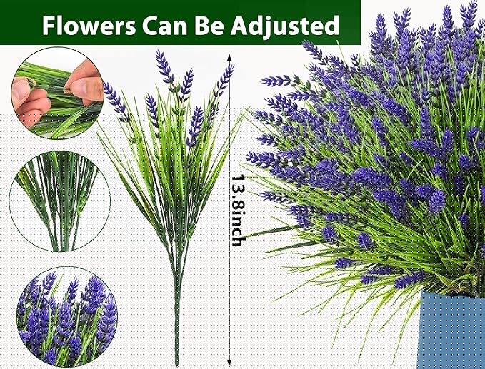 Artificial Plants Outdoor, 22 Pcs Fake Flowers UV Resistant Outdoor Artificial Lavender Flowers, Plastic Faux Plants for Porch Garden Planter Yard Window Box