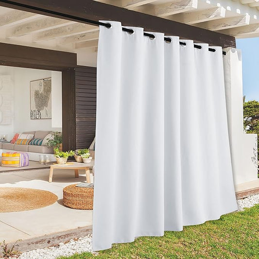 RYB HOME Extra Wide Outdoor Curtains for Patio Waterproof Heavy Duty Thermal Insulated in Summer Full Coverage Privacy for Gazebo, Cabana & Pergola, W100" x L120", Greyish White, 1 Panel