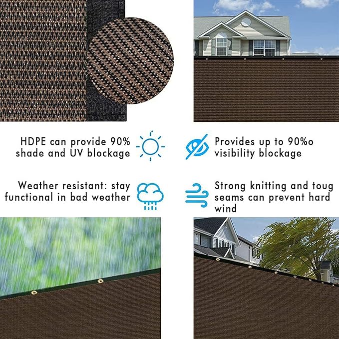 UPGRADE Privacy Fence Screen 6'x71' Brown Outdoor 90% Visibility Blockage 170 GSM Mesh Shade Cover Panels for Backyard,Balcony,Home Decoration with Zip Ties,Customized Avaliable