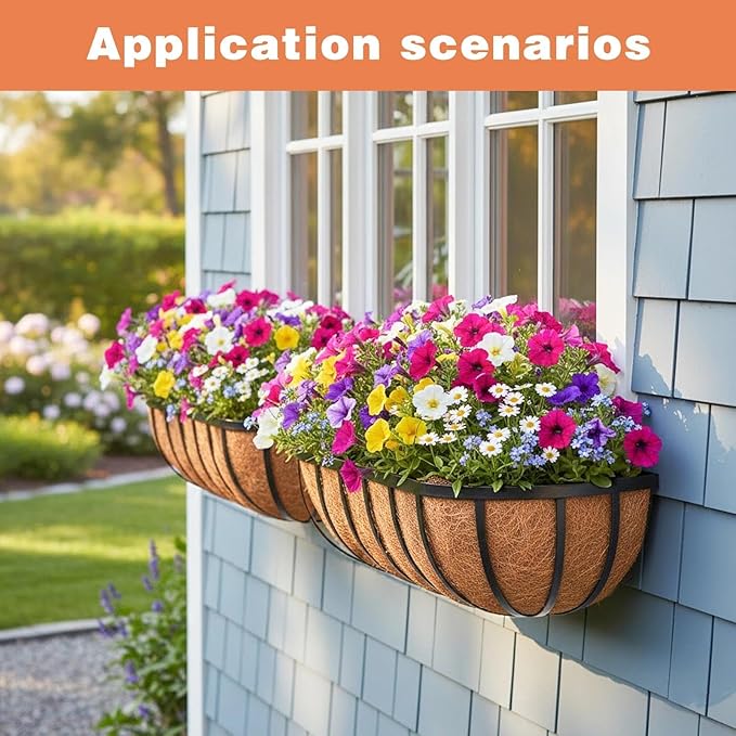 2 Pack 24" Railing Planter Window Box with Coco Fiber Liner Horse Trough Planter The Railing Planters Boxes for Deck Porch Fence Outdoor