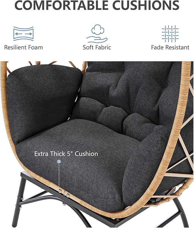 SWITTE Wicker Egg Chair Outdoor, Oversized Patio Lounge Chairs with Cushion for Indoor Living Room, Bedroom, Outside Backyard Balcony-Black