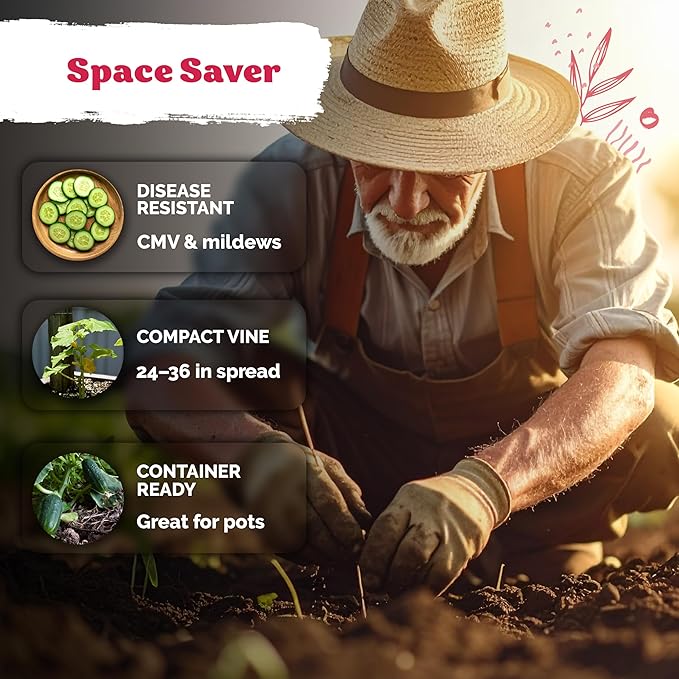 KVITER 50 Spacemaster 80 Cucumber Seeds (Cucumis sativus) - Compact Space Master Cucumber Organic Seed Packets, Pickling & Slicing Cucumbers - Vegetable Seeds for Planting in Small Garden & Containers
