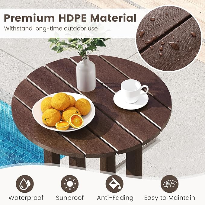 Tangkula 21.5" Round Bar Table, Patio HDPE Bar Height Dining Table w/Slatted Tabletop, Outdoor All-Weather High-Top Bistro Table for Poolside, Backyard, Balcony (Brown)