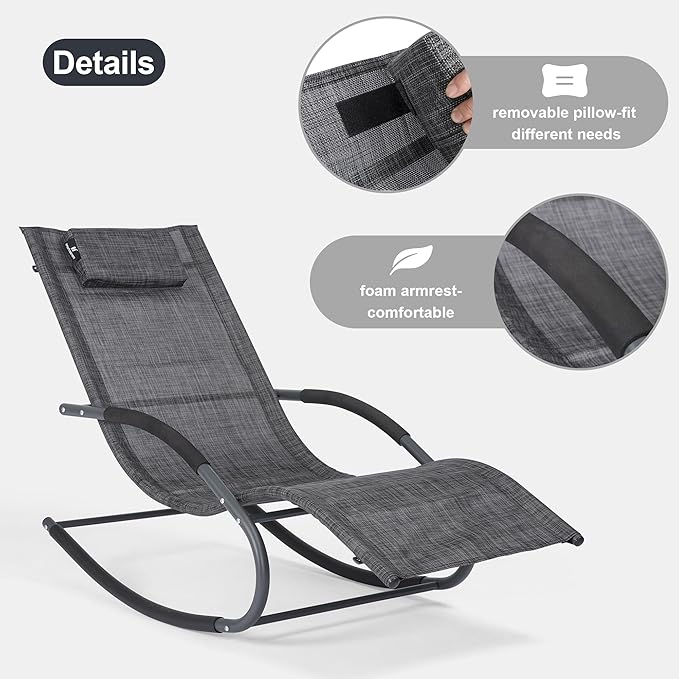 Outdoor Lounge Chairs with Removable Pillow, Pool Chaise Lounge Chairs Set of 2, Dark Grey