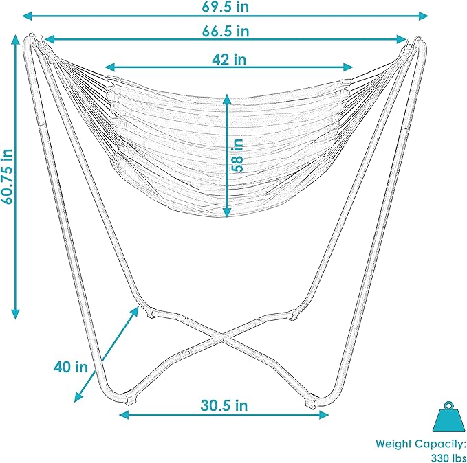 Sunnydaze Hanging Hammock Chair with Space-Saving Stand for Indoor or Outdoor Use - 330-Pound Capacity - Sunset
