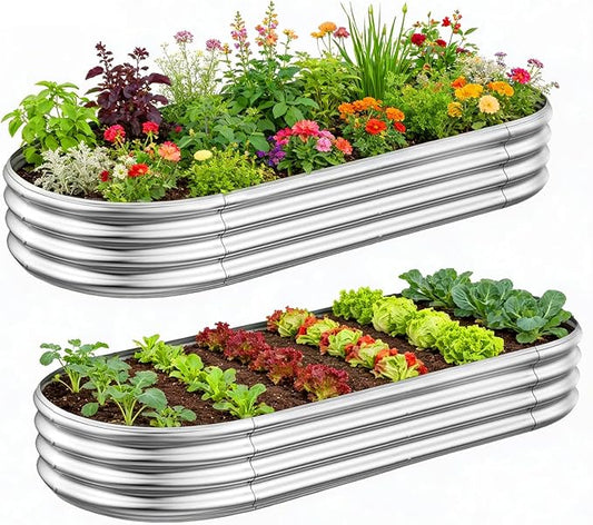 GADI Metal Raised Garden Bed 2Sets Galvanized Planter Box for Vegetables, Flowers, Herbs, and Succulents