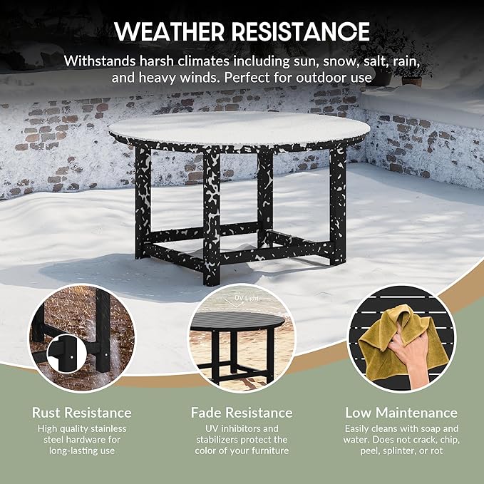 WestinTrends Malibu Low Outdoor HDPE Round Patio Coffee Table, Black