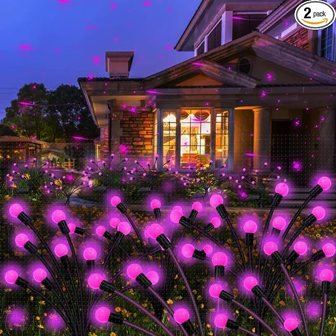 Kohlrabi Solar Garden Lights Outdoor, 2 Pack 20 LED Solar Pink Firefly Lights Waterproof, Sway by Wind, Swaying Light for Yard Patio Backyard Garden Planter Flower Bed Pathway Outdoor Decoration