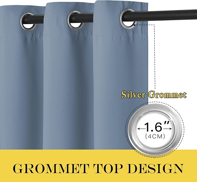NICETOWN Blackout Stone Blue Curtains for Living Room - Grommet Energy Saving Thermal Drapes Sound Reducing Heat Blocking Window Treatments for Living Room (1 Panel, W52 x L90)