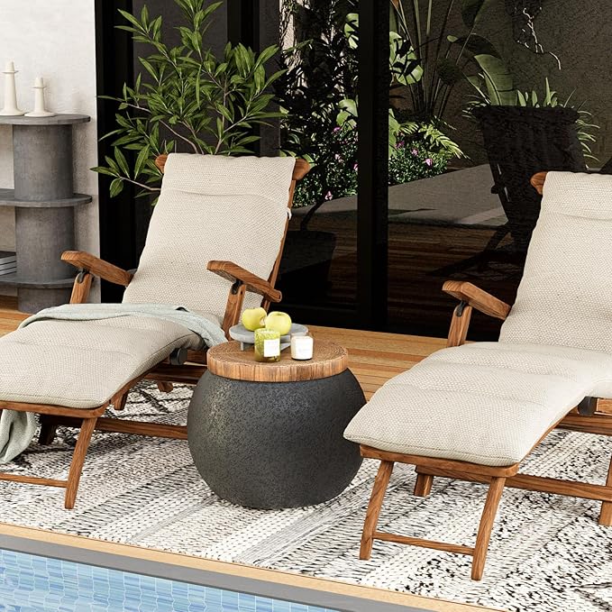 SUNBURY Outdoor Side Table Set of 2, 14" W Outdoor End Accent Side Table, Patio Decorative Garden Stool Wooden-Look Top for Livingroom, Garden, Backyard