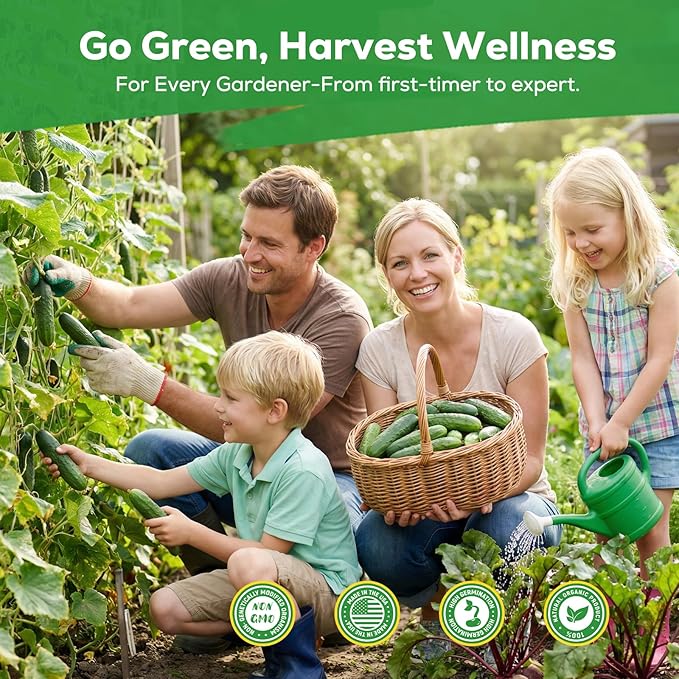 Heirloom 200+ Organic Fruivity Slicing Cucumber Seeds - Heirloom, Non-GMO Seeds for Planting, High Yield, Disease Resistant, for Trellis, Raised Bed & Container Garden