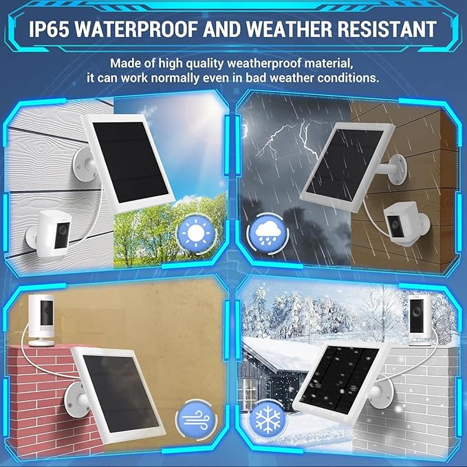 Solar Panel Outdoor for Ring Cameras (White 4P) Spotlight Cam Plus/Pro(Battery) Stick Up Cam/Pro Wireless Outdoor with 10FT/3M Long Cable Dustproof Waterproof