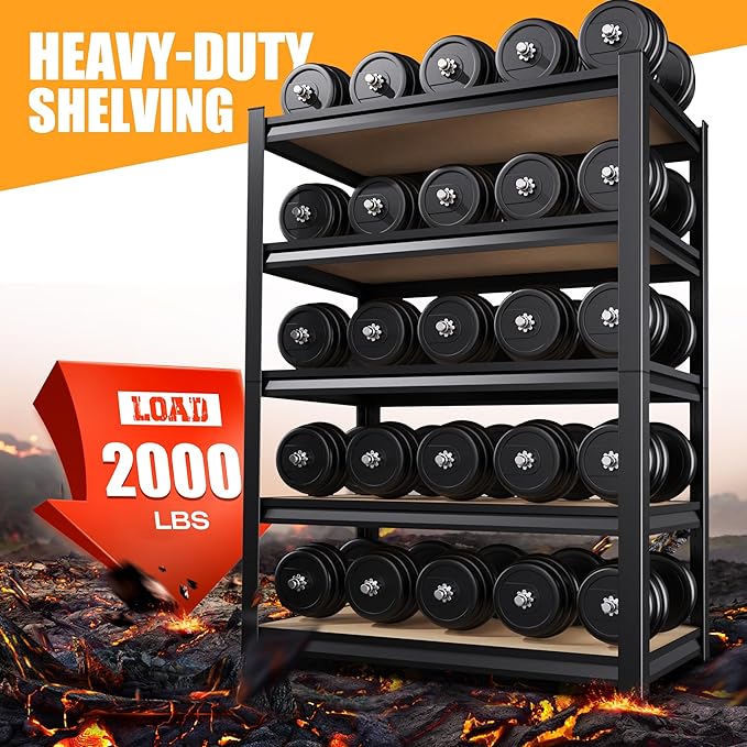 71.2" H Garage Shelving Heavy Duty Storage Shelves, Metal Adjustable Shelving Unit, Utility Garage Organizer Shelf for Basement, Pantry, Kitchen, Warehouse, 31.5" W x 13.8" D x 71.2" H, Black