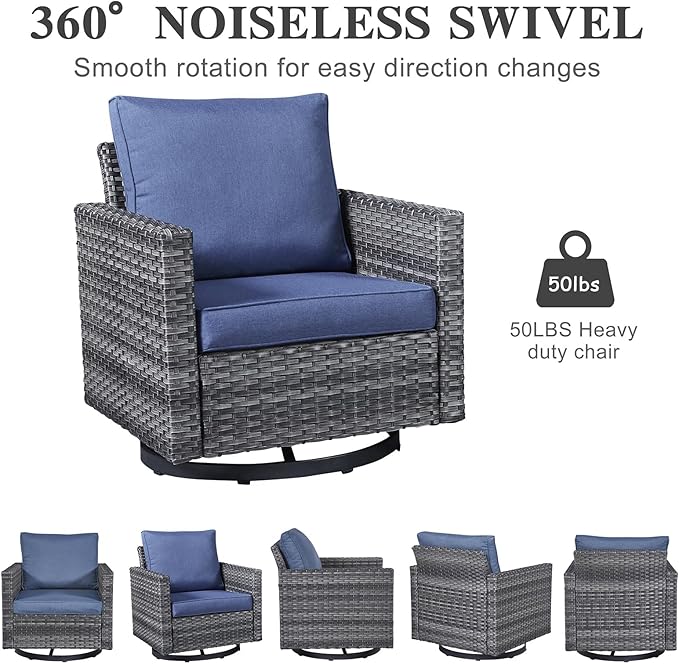 Belord Spacious 11 Pieces Patio Conversation Set - 5-Seater Outdoor Furniture Sectional Sets with Swivel Glider Chairs Set of 4 and Storage Box, Metal Top Coffee Table with Embedded Ottoman Gray