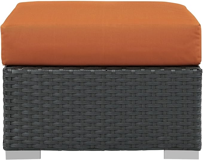 Modway Sojourn Wicker Rattan Outdoor Patio Sunbrella Fabric Ottoman in Canvas Tuscan