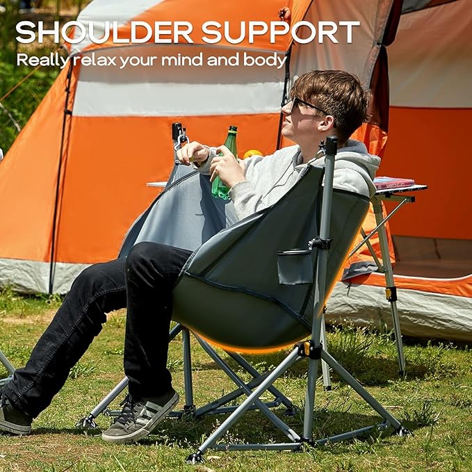 Portal Large Hammock Camping Chair Folding Rocking Chairs Portable Swinging Chair Wide Seat for Outdoor Lawn Patio Garden,Support 350 lbs, Grey, 2 Pack