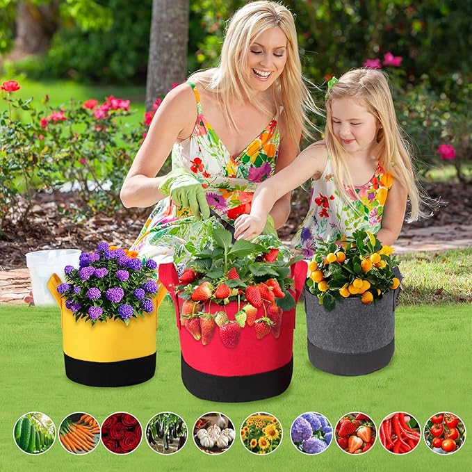 Grow Bags 5 Gallon,6 Pack Fabric Plant Pots with Handles Planter Bag for Outdoor Garden Planting Vegetables Flowers Fruit