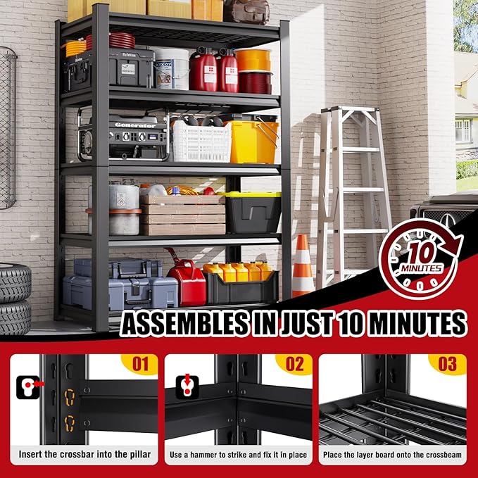 Set of 3 Garage Shelving-3000 lbs 5 Tier Storage Shelves,Adjustable Heavy Duty Metal Shelving Unit and Storage Large Wire Rack,Utility Steel Shelf for Warehouse Industrial Pantry Basement 71"x46"x18"
