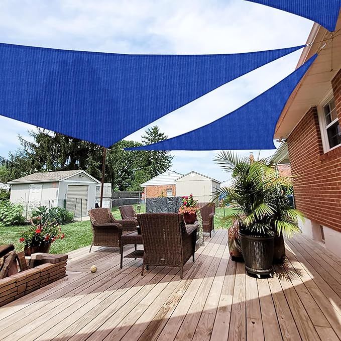 Patio Paradise 22' x 22' x 22' Sun Shade Sail Triangle Canopy Shade Cloth Fabric Sunlight Block Patio Pergola Cover HDPE Deck Awning for Outdoor Backyard Roof Shading, Blue
