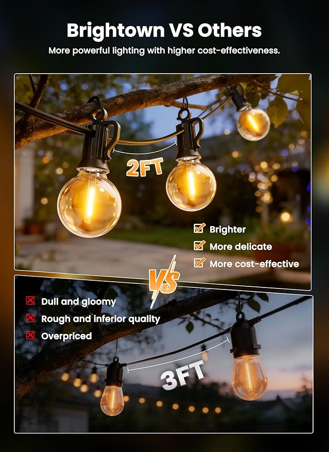 Brightown 108FT 52 LED Solar String Lights Outdoor with Remote & USB Port, Shatterproof Bulbs, Dimmable & Timable, 3 Light Modes, Patio Lights Solar Powered for Camping Backyard Garden Decor