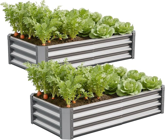 Galvanized Raised Garden Bed,Outdoor Planter Box Metal Patio Kit Planting Bed for Vegetables Flowers Herb (Galvanized, 4x2x1ft-2p)