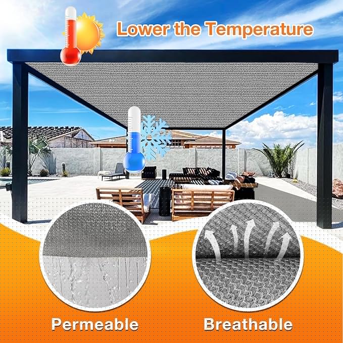 Artpuch Outdoor Pergola Shade Cover 10x24 FT Sun Shade Cloth with Grommets Light Grey 90% UV Protection Canopy Patio Privacy Screen (Customized Available)