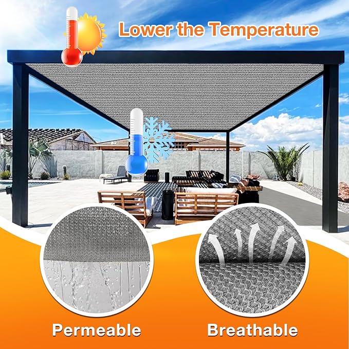 Artpuch Outdoor Pergola Shade Cover 6x12 FT Sun Shade Cloth with Grommets Light Grey 90% UV Protection Canopy Patio Privacy Screen (Customized Available)