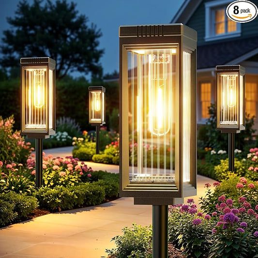 Solar Pathway Lights Outdoor, 8 Pack Upgraded Solar Lights Outdoor Waterproof, Bright Up to 15 Hrs Auto On/Off Garden Light for Yard Patio Lawn Path Walkway Driveway Outside Decor