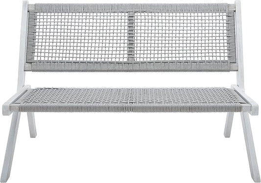 SAFAVIEH Outdoor Collection Kobina Grey Acacia Wood/Grey Rope Foldable Bench (Fully Assembled)
