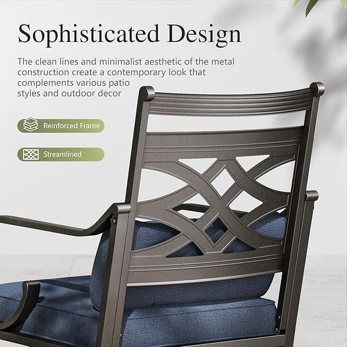 Sophia and William Outdoor Patio Dining Set for 4, Outdoor Table and Chairs, Removable Seat Cushions, Black 37" Patio Dining Table,Blue