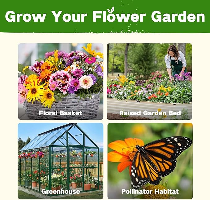 Lush&Dew Cut Flower Seed Bank, Gardening Gifts for Mom Women, 32 Varieties Non-GMO Annual & Perennial Wildflower Seeds for Planting in Raised Garden Bed, Home Garden, Zinnia Sunflower Zone 3-10