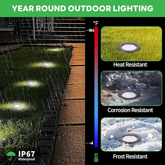Ground Well Lights Kit, 12 Pack Landscape LED Low Voltage Inground Light and 200W Transformer and 250FT Cable and 40 Wire Connectors, Outdoor Waterproof IP67 Aluminum for Backyard Wall Lawn