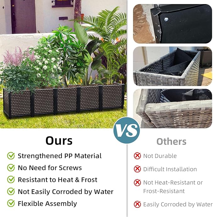 Large Planters for Outdoor Plants 14" Tall Planter Box, Raised Beds for Gardening Self Watering, Elevated Planter Box with Legs, Rectangular Garden Planters for Outdoor Plants Flowers, 94.4"L x 15.7"W
